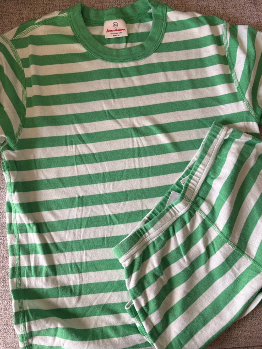 Hanna Andersson women’s Green & White Striped Pajama Set